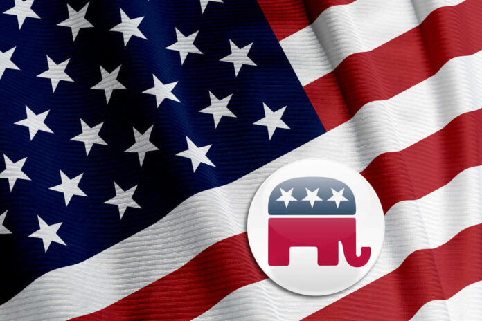 Republican,Round,Button,On,An,American,Flag