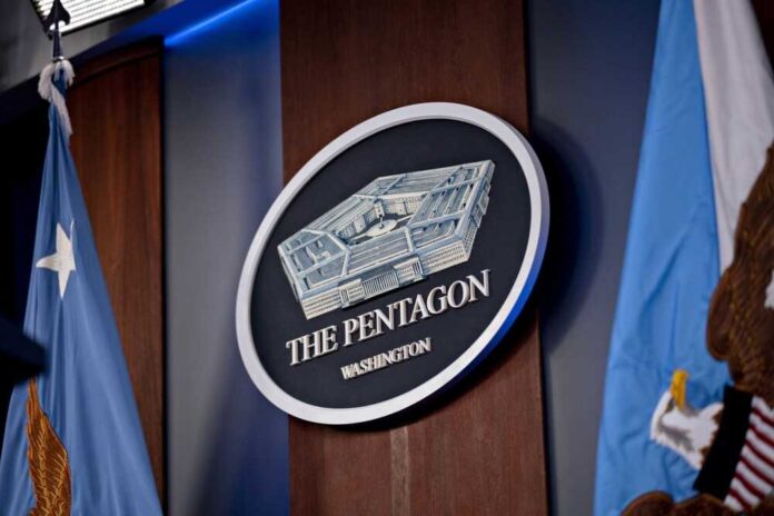 The,Pentagon,Seal,In,The,Pentagon,Briefing,Room,In,Arlington,