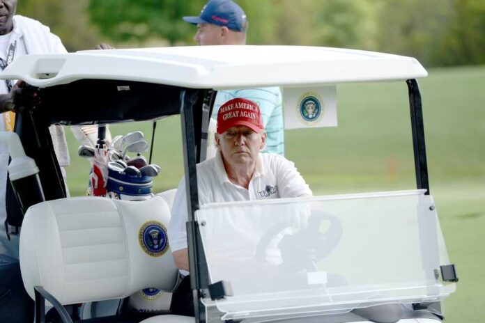 Bedminster,nj-july,28,2022:,Former,President,Trump,Drives,To,The,Next,Tee