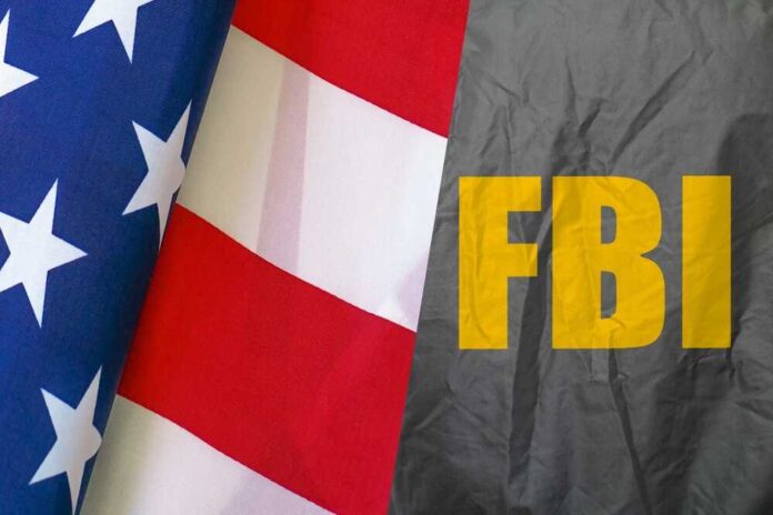 Fbi,Agent,Uniform,,Rear,View,,And,Us,Flag.,The,Inscription