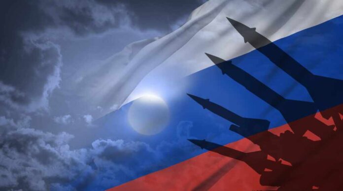 Cruise,Missiles,And,Flag,Of,Russia,In,Background.,Defense,Concept